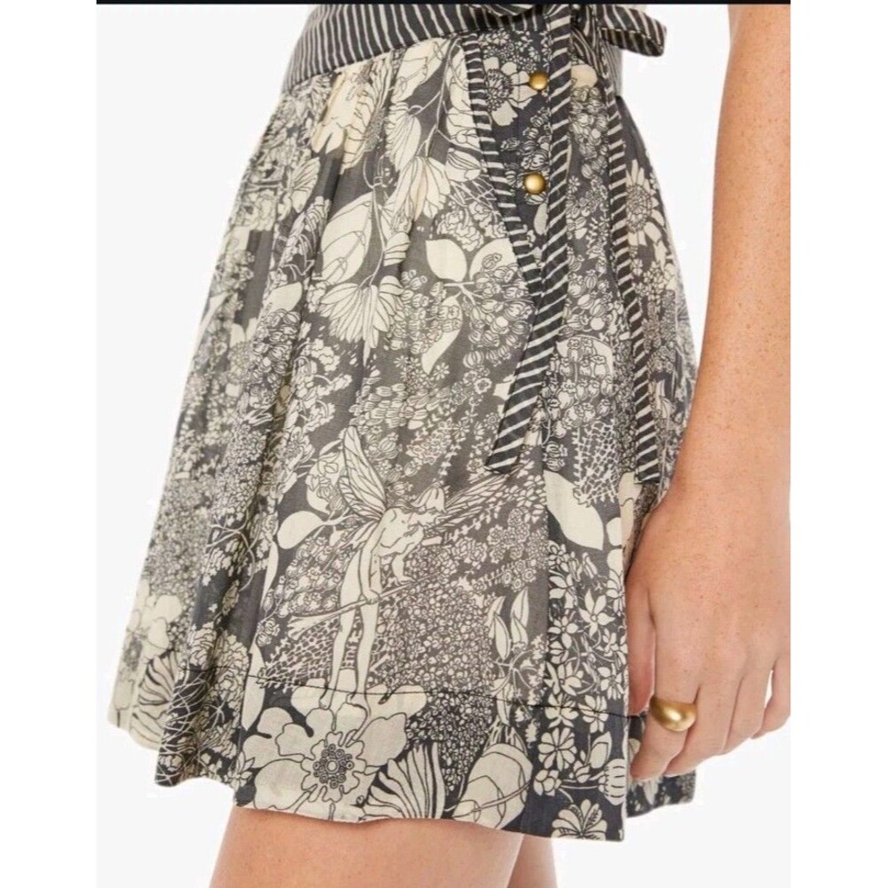 Mother The String Along Skirt Size Large Floral Grey Beige Short - Picture 10 of 10